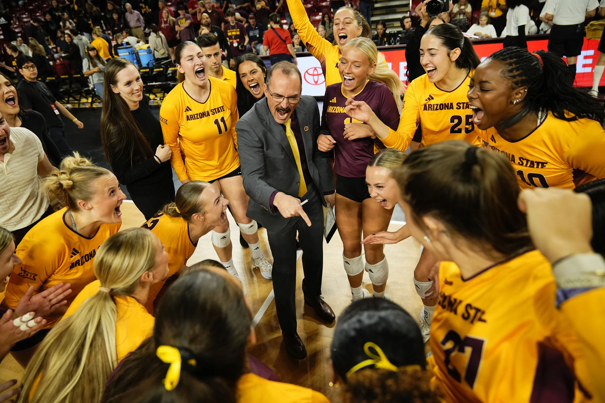 In front of a record-breaking crowd, No. 8 Sun Devil Volleyball beat Arizona in four sets (25-11, 20-25, 25-18, 25-22) on Thursday night at Desert Financial Arena.