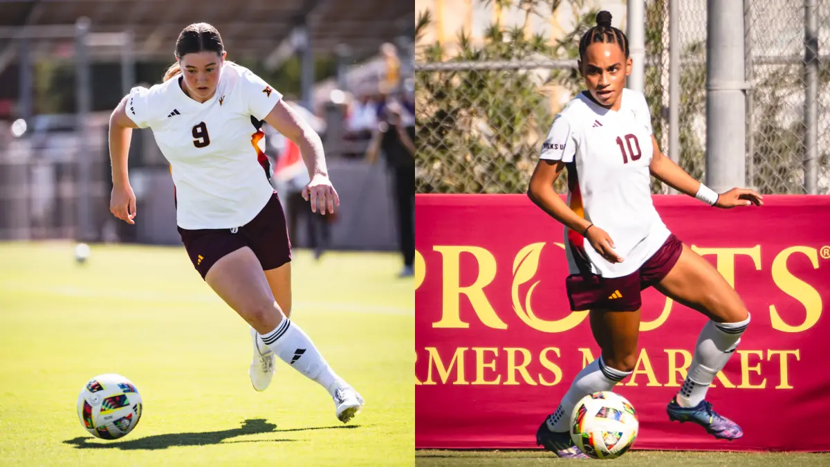 Kierra Blundell (left) and Enasia Colon (right) dribble the ball upfield Kierra Blundell (left) and Enasia Colon (right) dribble the ball upfield