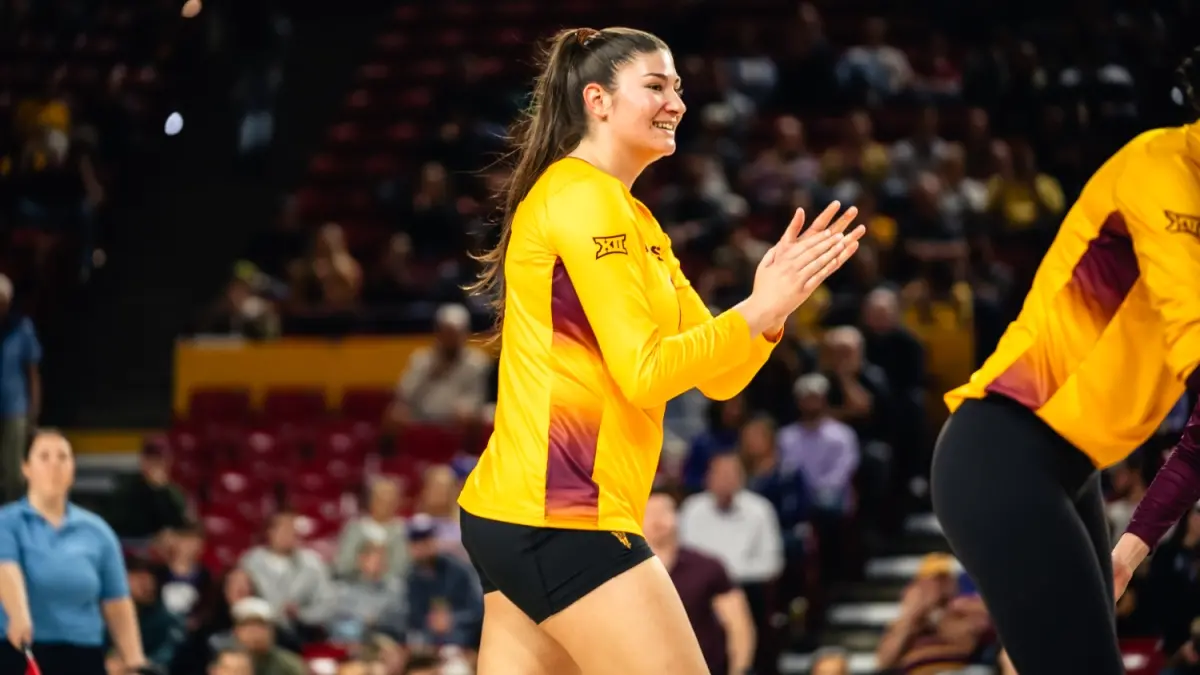 Jillian Neal claps after ASU wins the point. Jillian Neal claps after ASU wins the point.