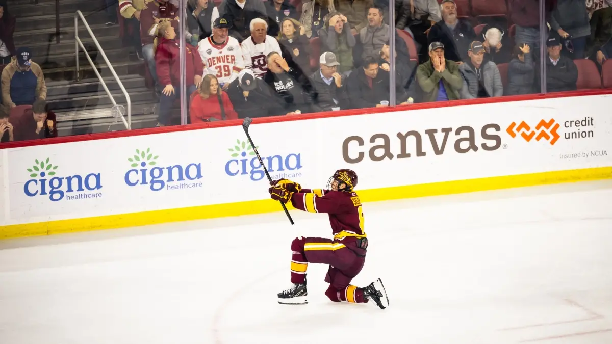 Artem Shlaine celebrates game-winner vs No 1 Denver 2 Artem Shlaine celebrates game-winner vs No 1 Denver 2