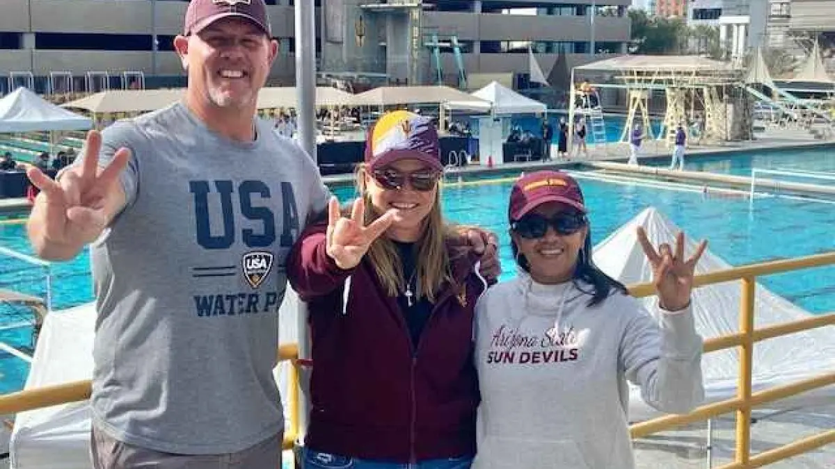 Bill and Kelly Frangieh with family friend Seema Patel attend ASU Water Polo Bill and Kelly Frangieh with family friend Seema Patel attend ASU Water Polo