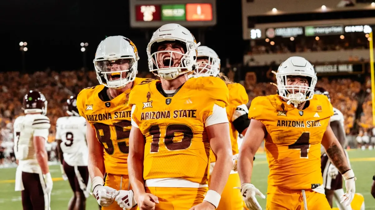 Sun Devil Football celebrating win on the field Sun Devil Football celebrating win on the field