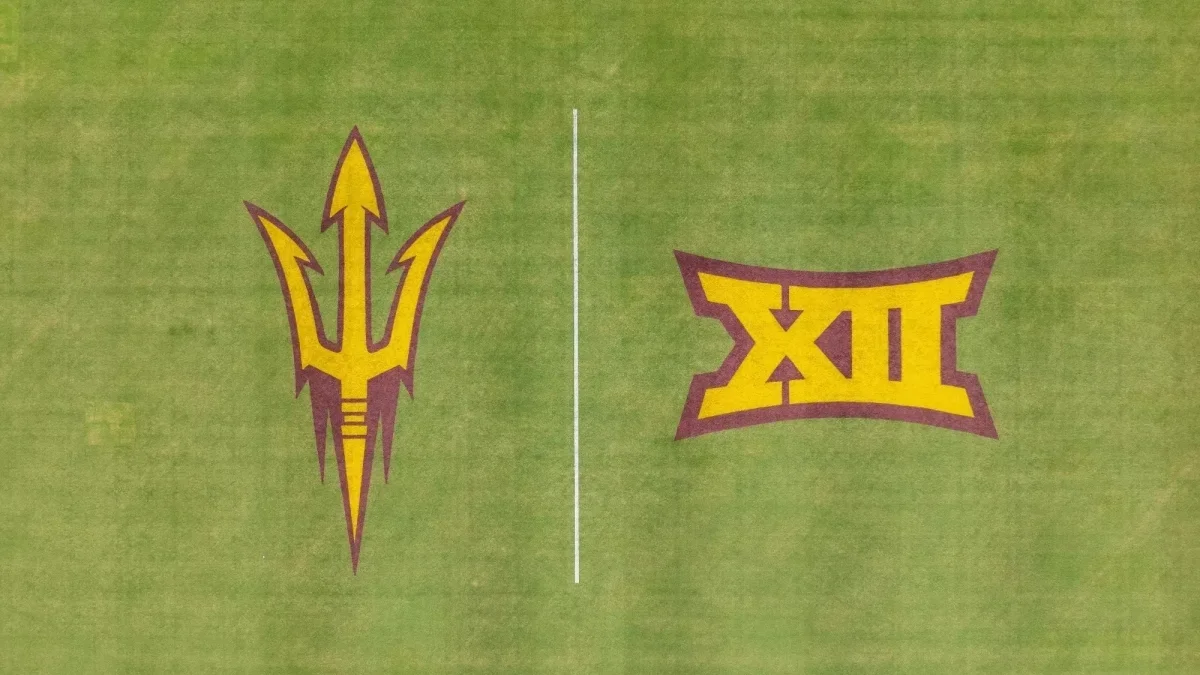 Photo by: Samantha Chow full view of the football field with the pitchfork logo