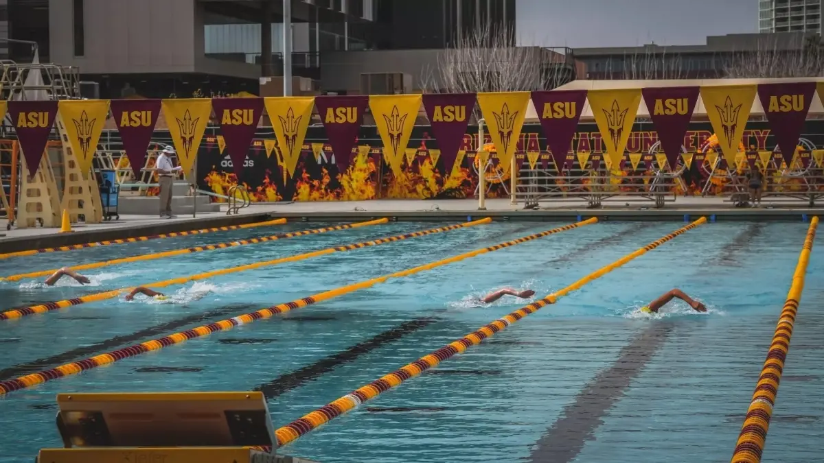 ASU flags above pool ASU flags above pool