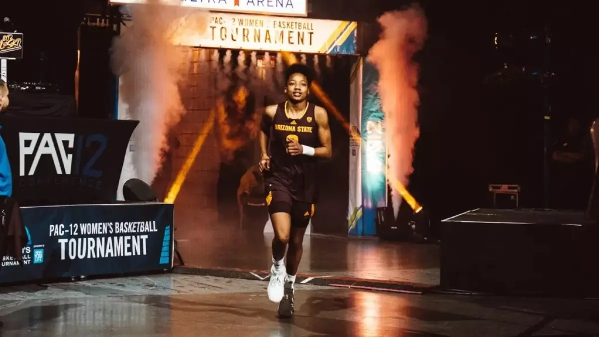 Image from ASU News woman basketball player running on court