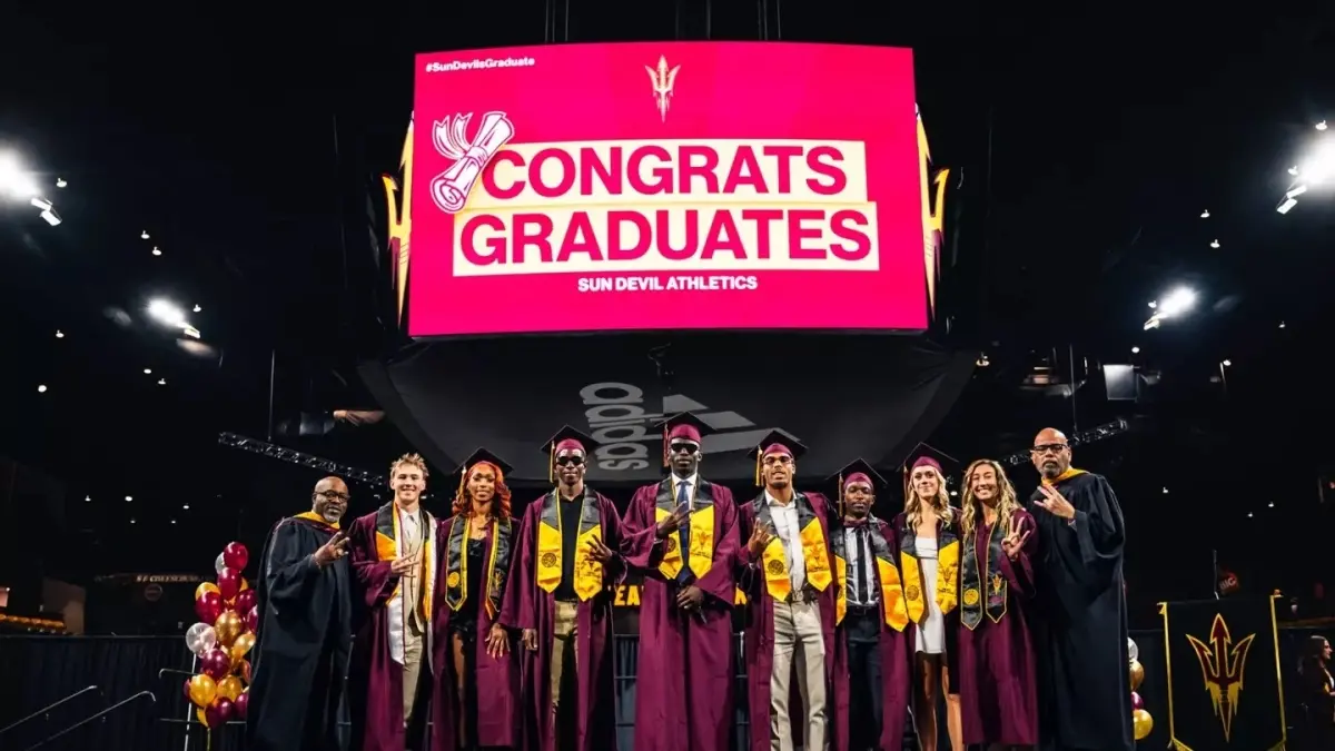 Image from ASU News ten people at a graduation ceremony