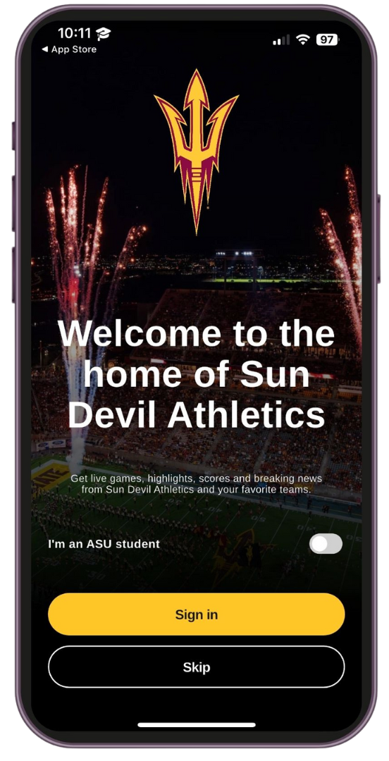 Game Day app home screen