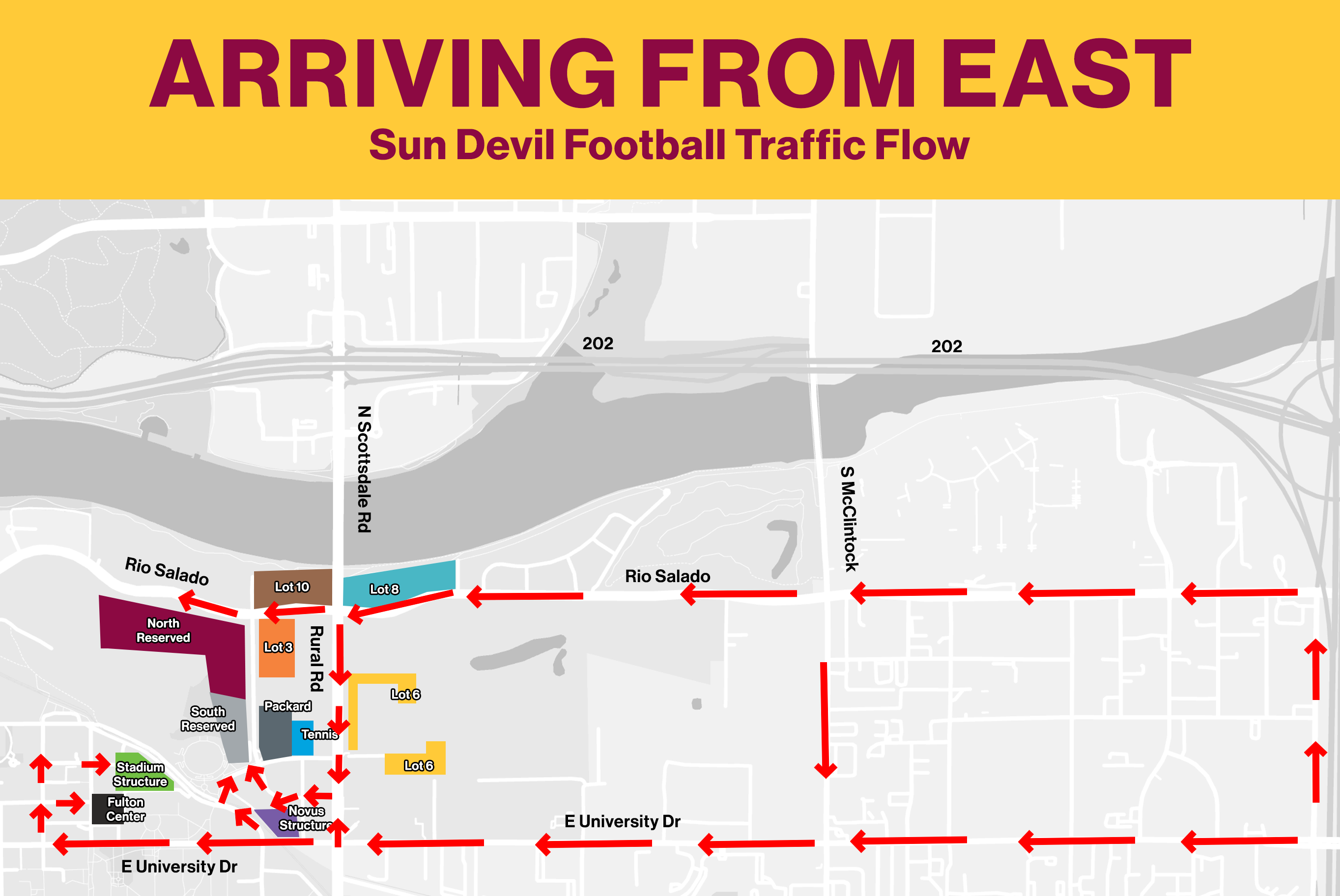 Sun Devil Football traffic directions for parking on Game Day