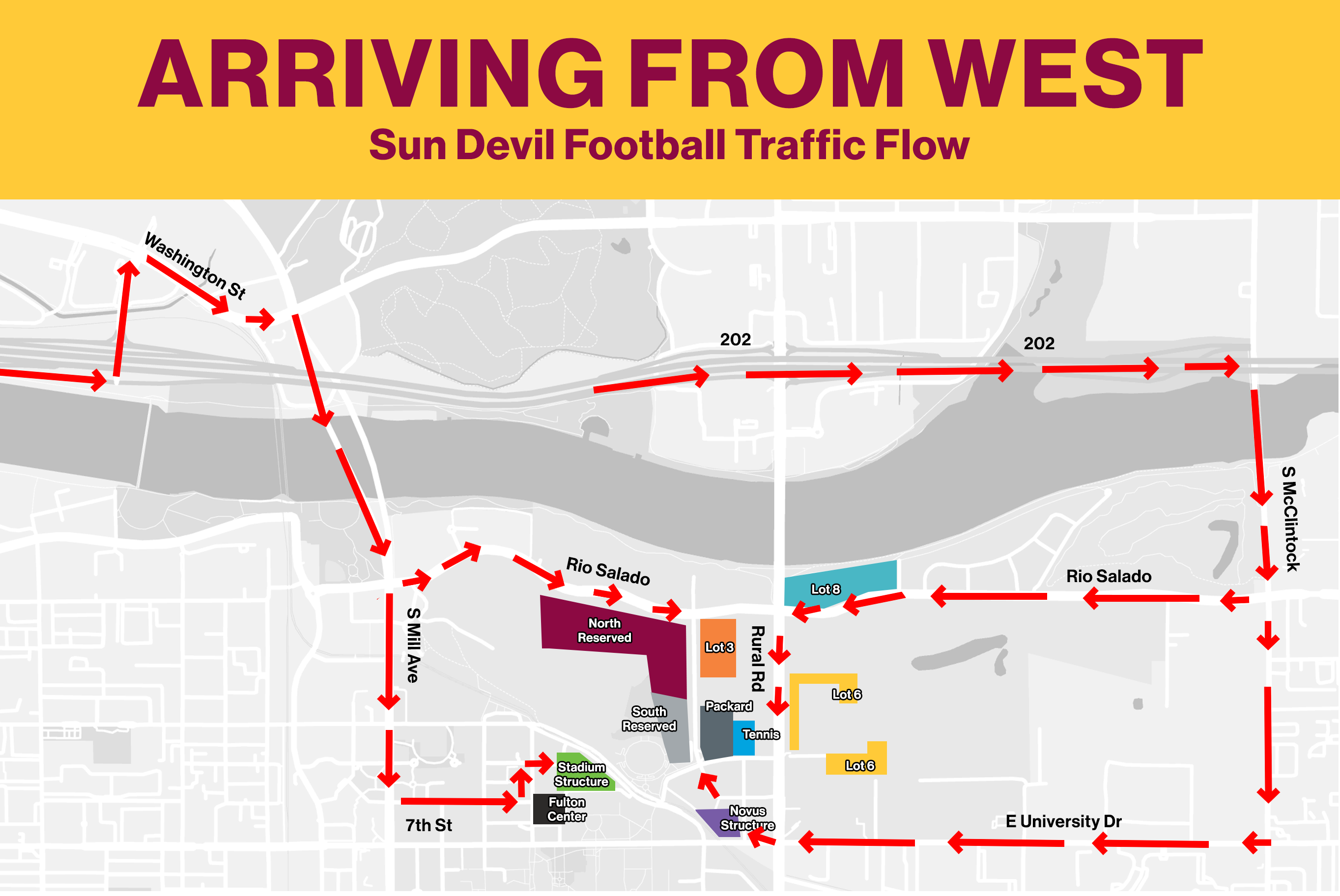 Arriving from west Sun Devil Football parking map