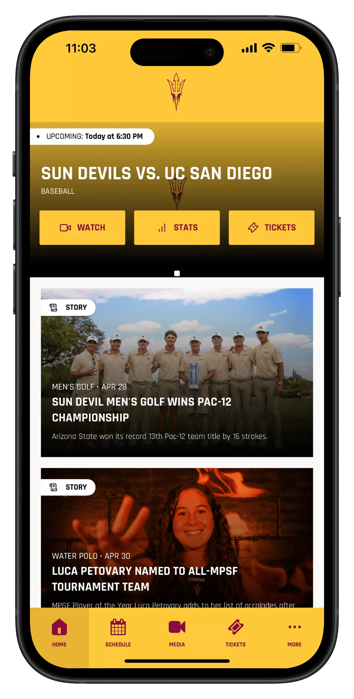 Sun Devil Game Day app home screen