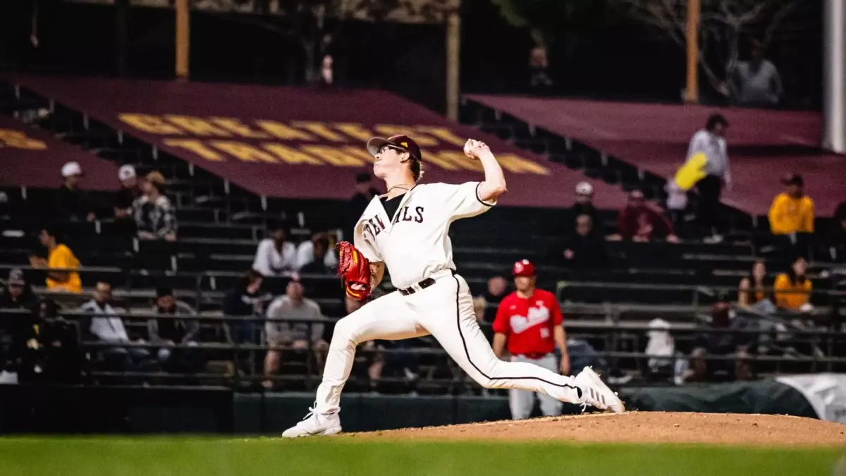 Image from ASU News baseball player throwing ball during game
