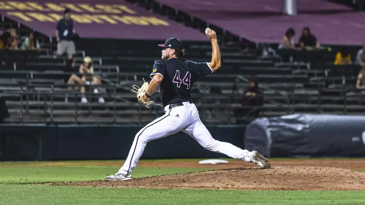 Photo by: Erin Hjerpe/Sun Devil Athletics baseball player throwing ball during game